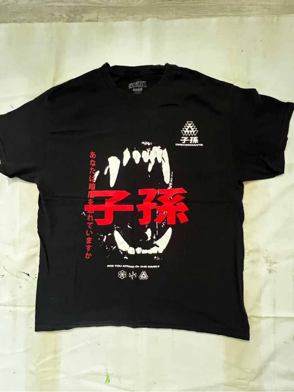 Black Graphic Tee with Red Japanese Print